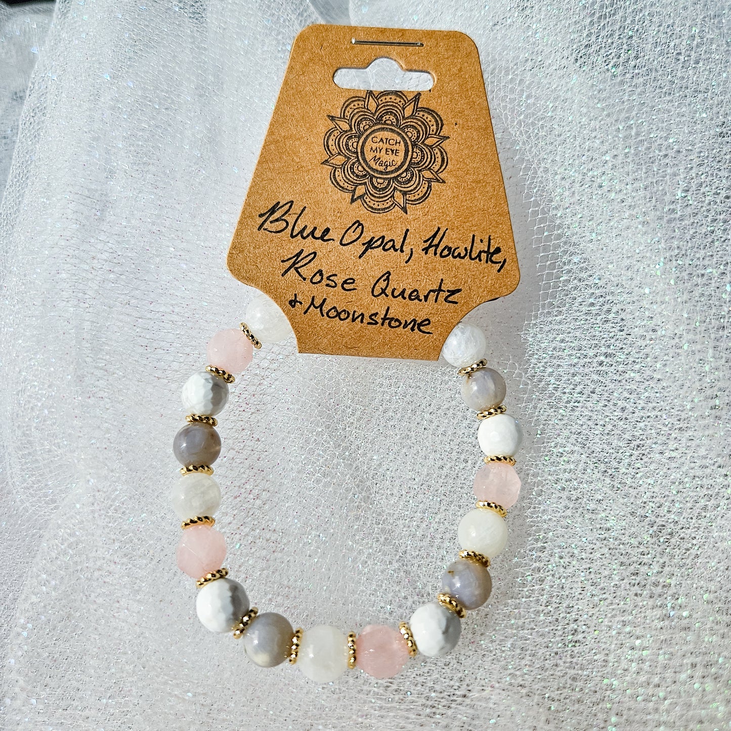 Blue Opal, Howlite, Rose Quartz & Moonstone Crystal Bracelet
