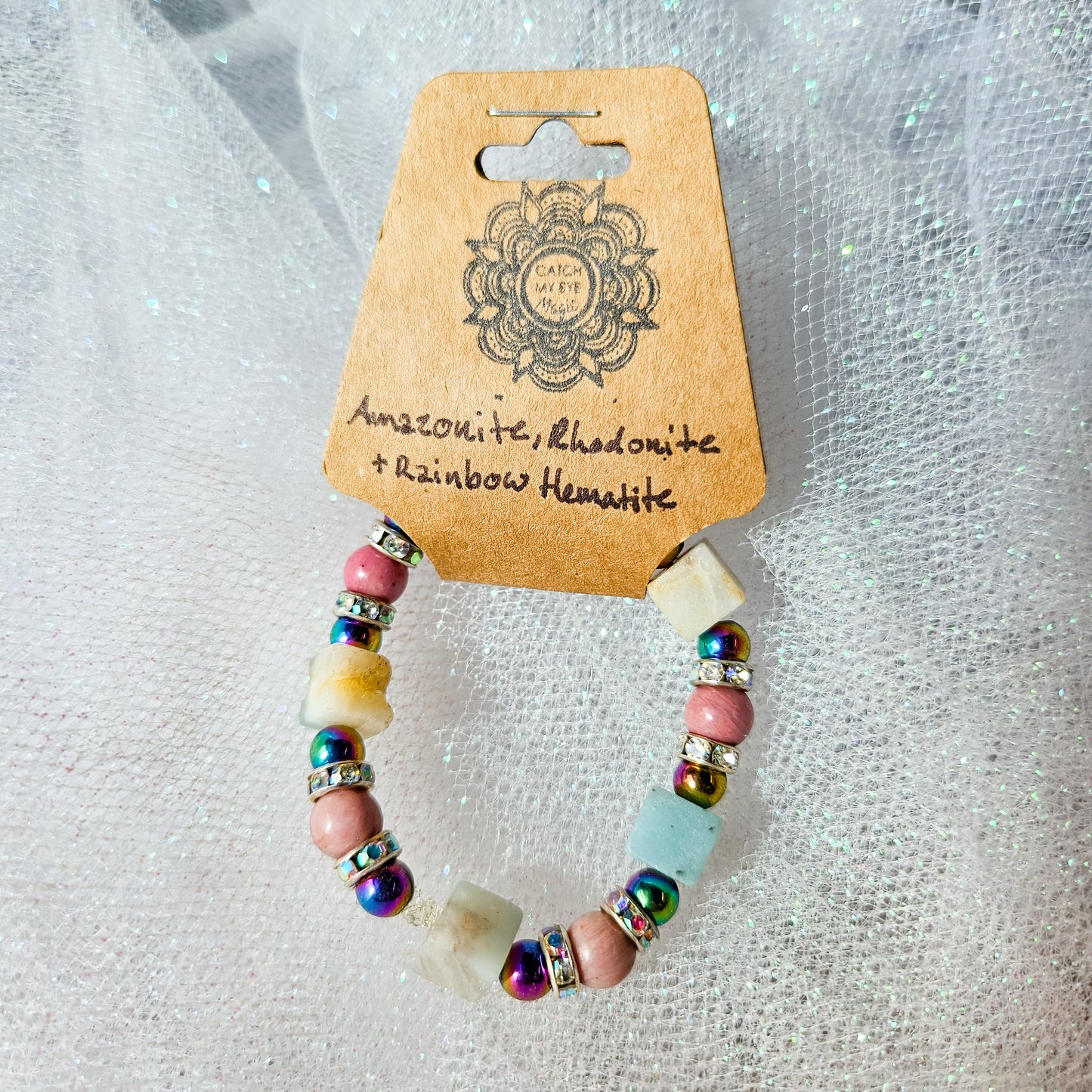 Amazonite, Rhodonite & Rainbow Hematite Crystal Bracelet