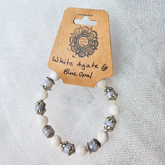 White Agate & Blue Opal Crystal Bracelet