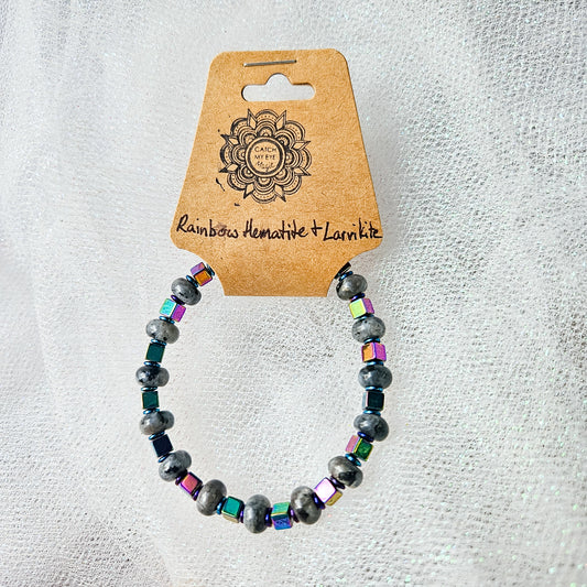 Rainbow Hematite & Larvikite Crystal Bracelet