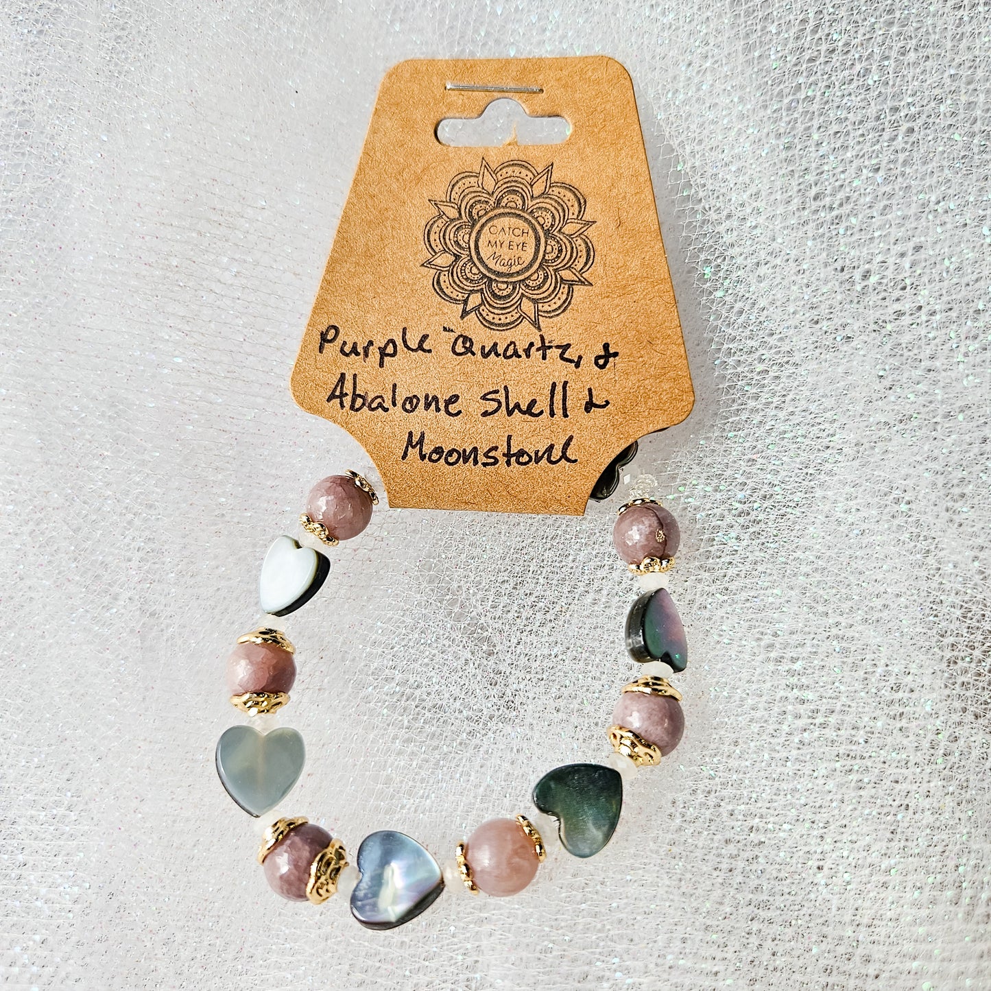 Purple Dye Quartz, Abalone Shell & Moonstone Crystal Bracelet