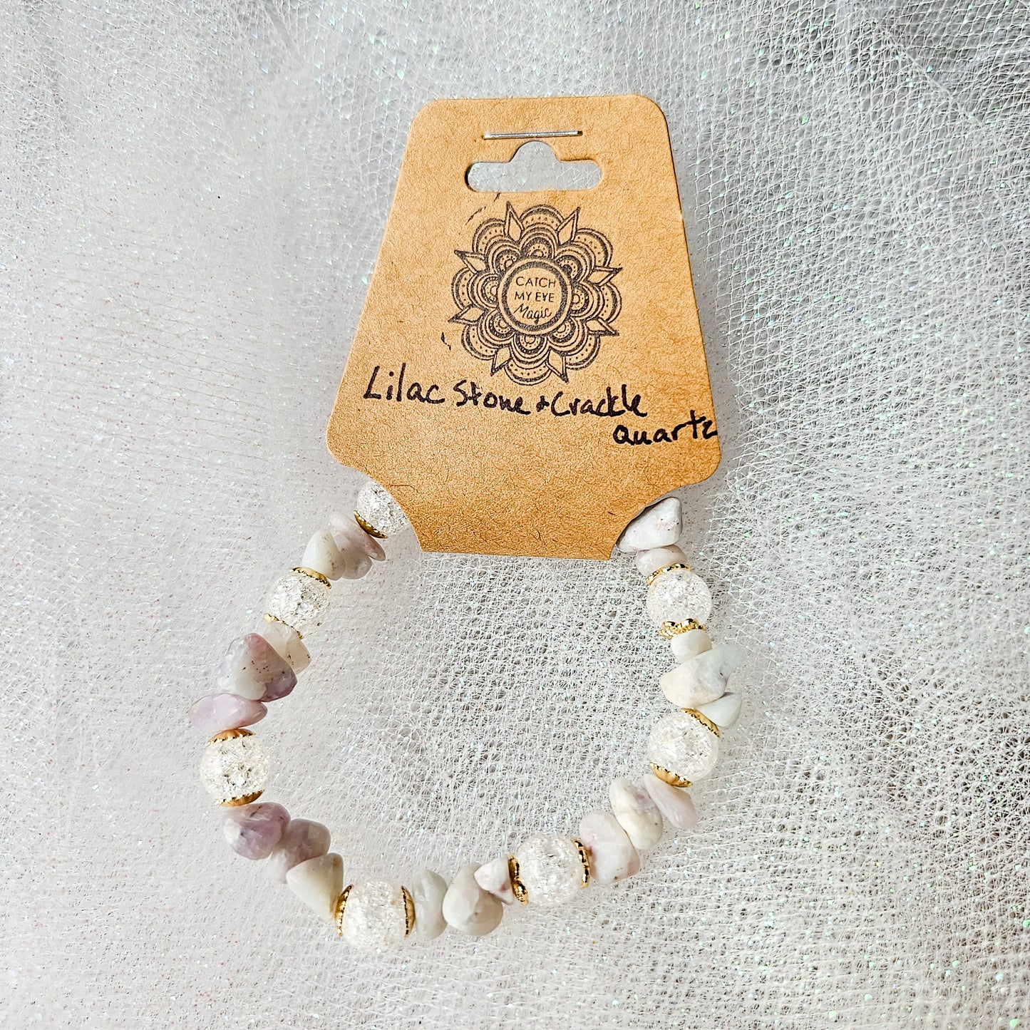 Lilac Stone & Crackle Quartz Crystal Bracelet