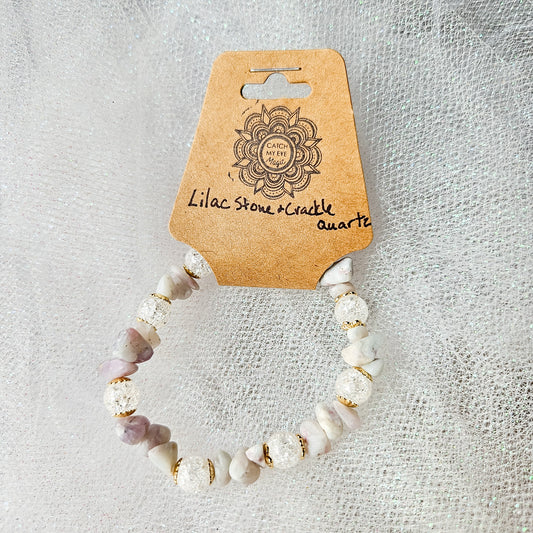 Lilac Stone & Crackle Quartz Crystal Bracelet