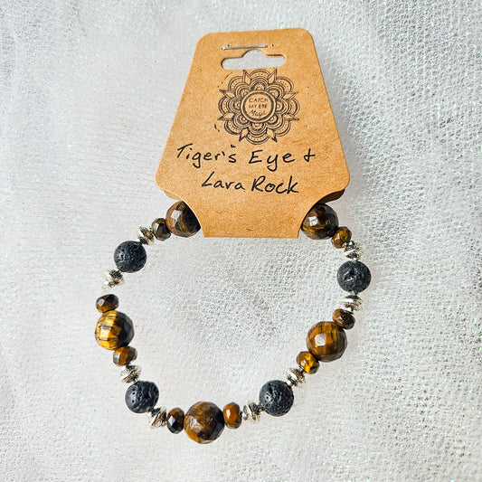 Tiger's Eye & Lava Rock Crystal Bracelet