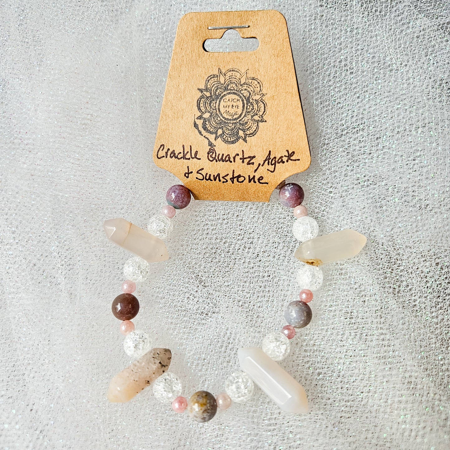 Crackle Quartz, Agate & Sunstone Crystal Bracelet