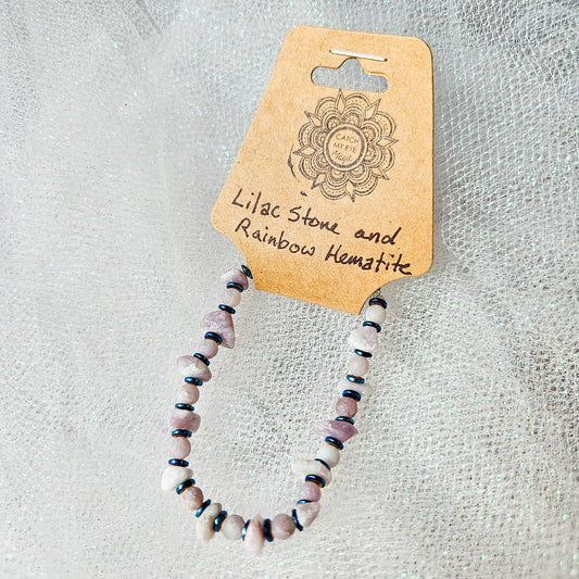 Lilac Stone & Rainbow Hematite Crystal Bracelet