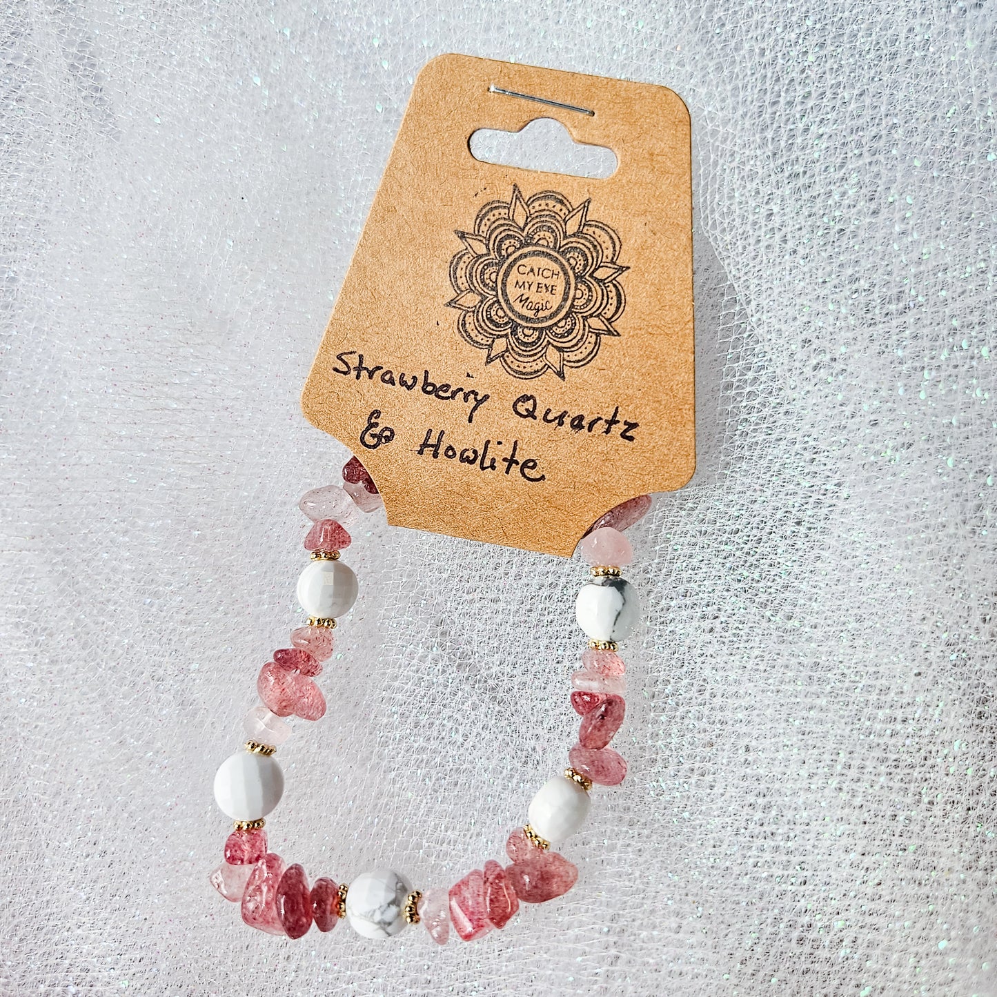 Strawberry Quartz & Howlite Crystal Bracelet