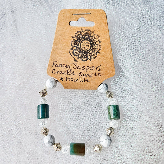 Fancy Jasper, Crackle Quartz & Hematite Crystal Bracelet
