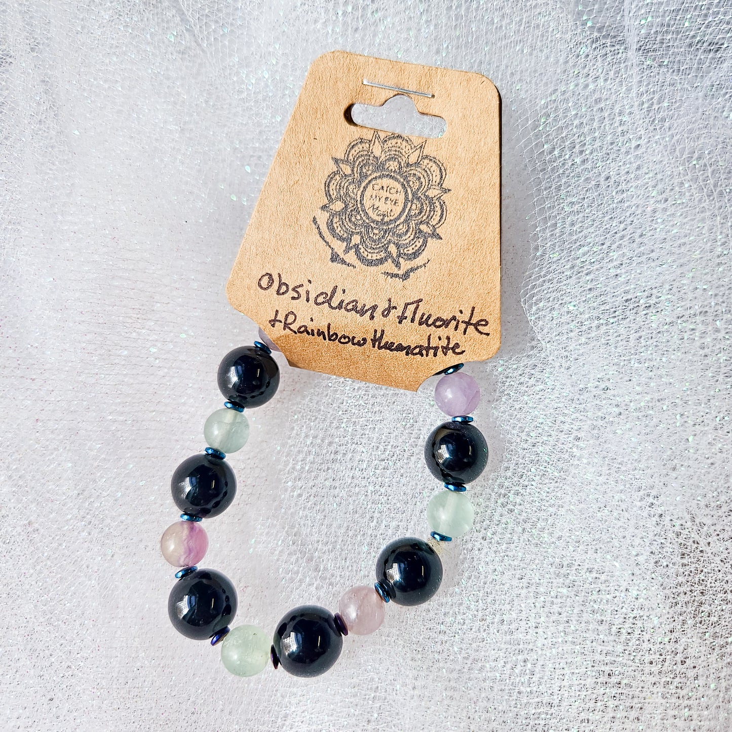 Obsidian, Fluorite & Rainbow Hematite Crystal Bracelet
