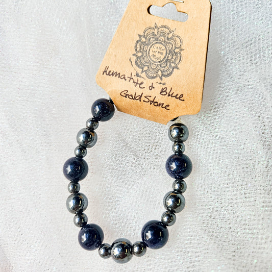 Hematite & Blue Goldstone Crystal Bracelet