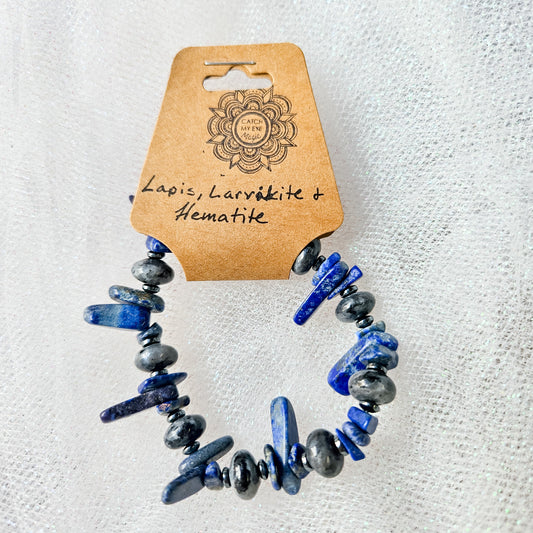 Lapis, Larvikite & Hematite Crystal Bracelet