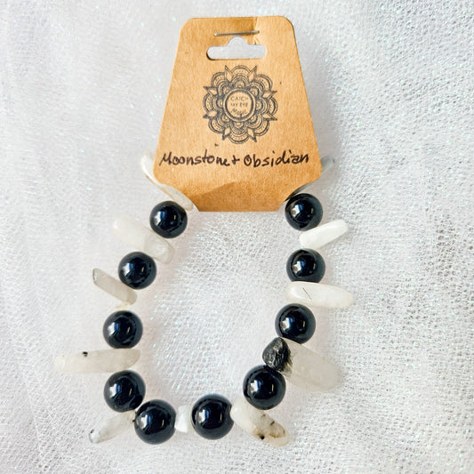 Moonstone & Obsidian Crystal Bracelet