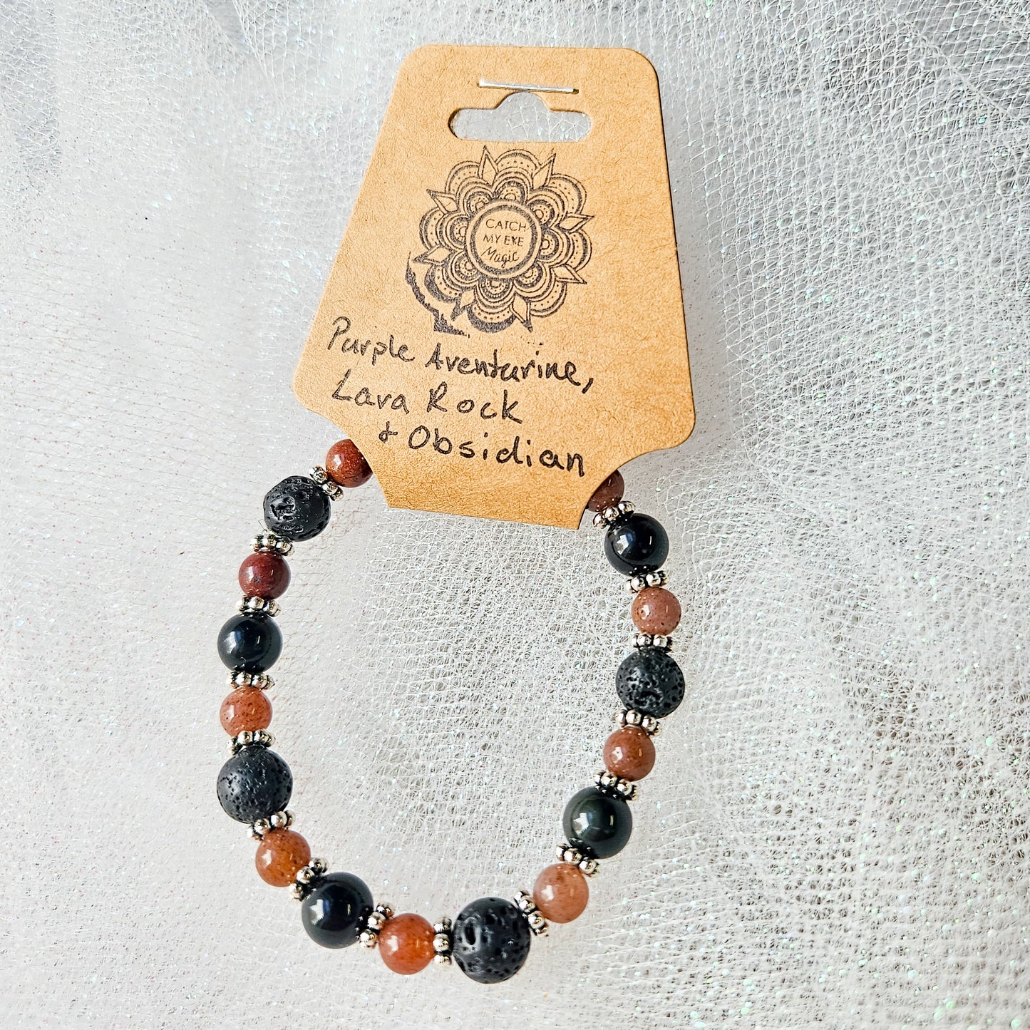 Purple Aventurine, Lava Rock & Obsidian Crystal Bracelet