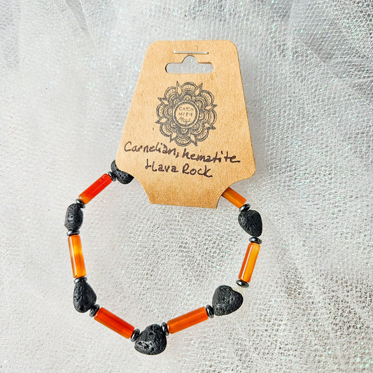 Carnelian, Hematite & Lava Rock Crystal Bracelet