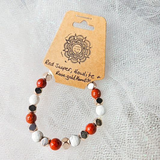 Red Jasper, Howlite & Rose Gold Hematite Crystal Bracelet