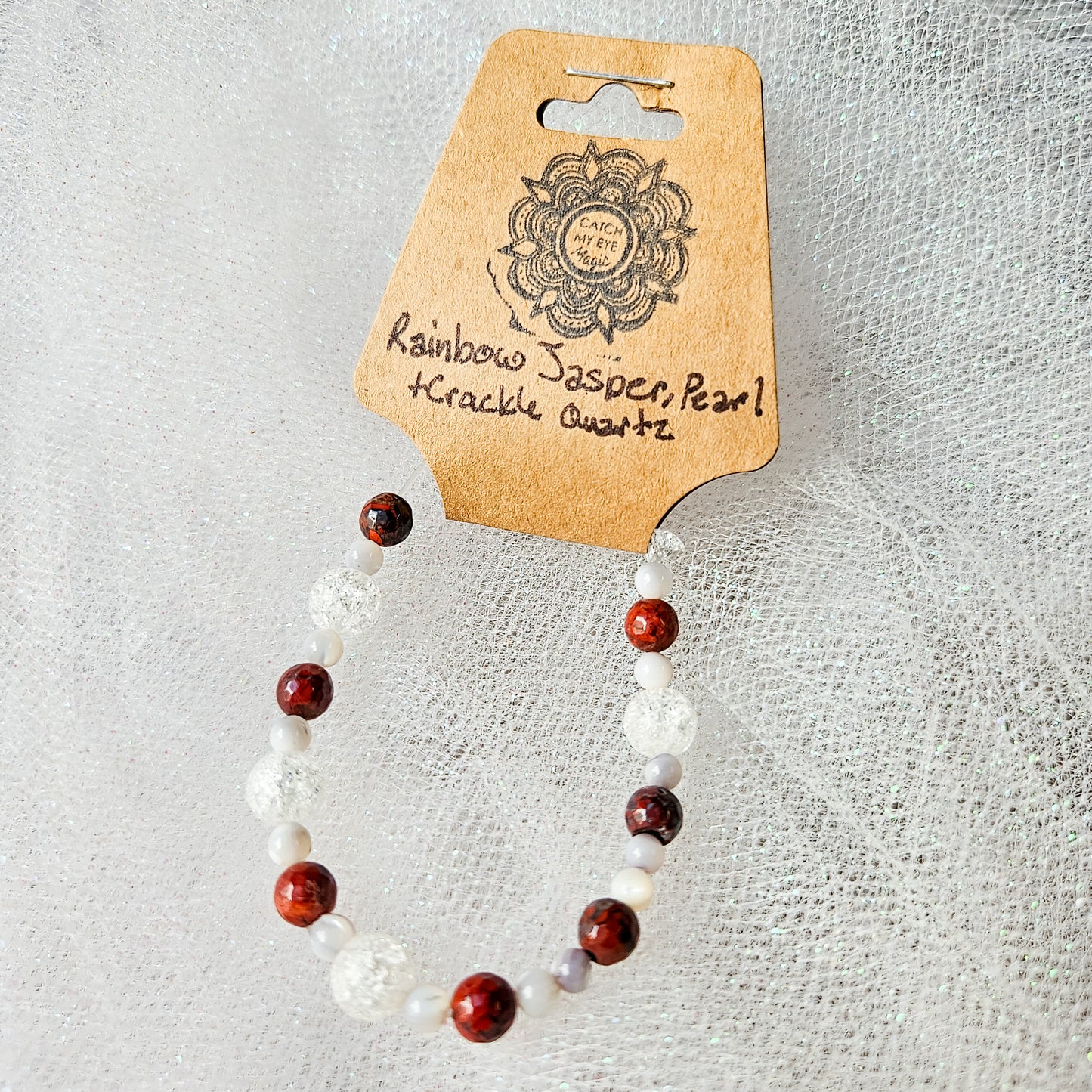 Rainbow Jasper, Pearl & Crackle Quartz Crystal Bracelet