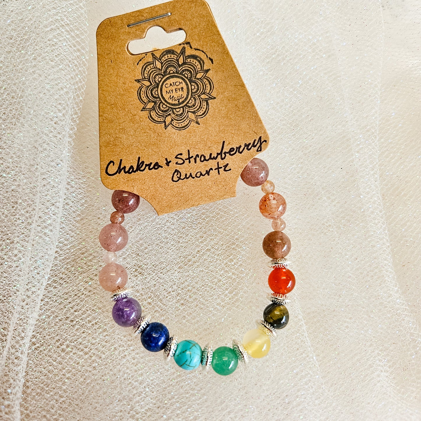 Chakra & Strawberry Quartz Crystal Bracelet
