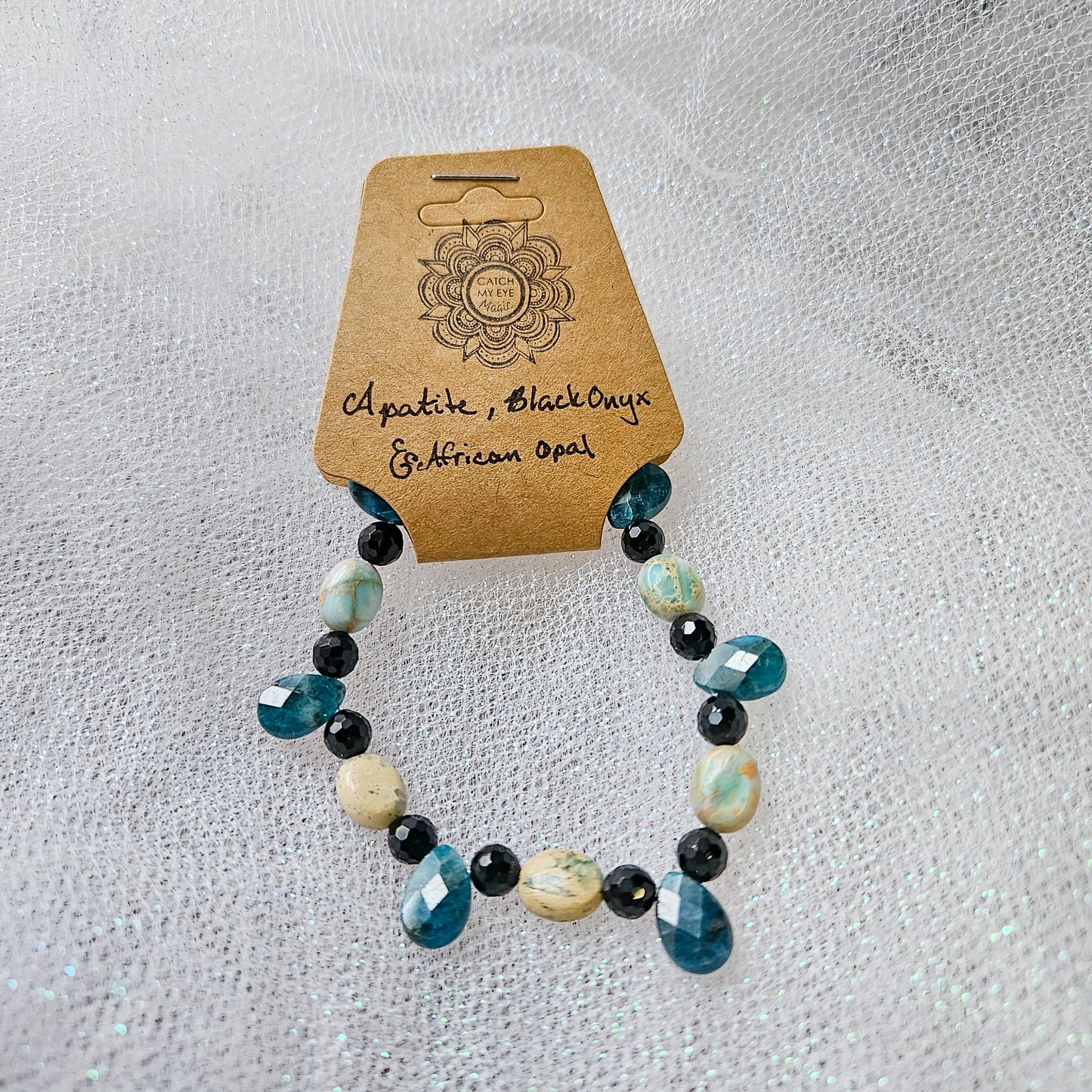 Apatite, Black Onyx & African Opal Crystal Bracelet