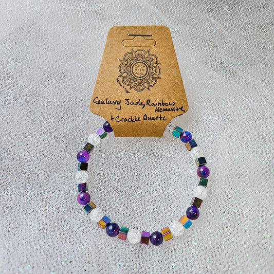 Galaxy Jade, Rainbow Hematite & Crackle Quartz Crystal Bracelet