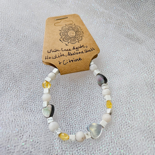 White Lace Agate, Howlite, Abalone Shell & Citrine Crystal Bracelet