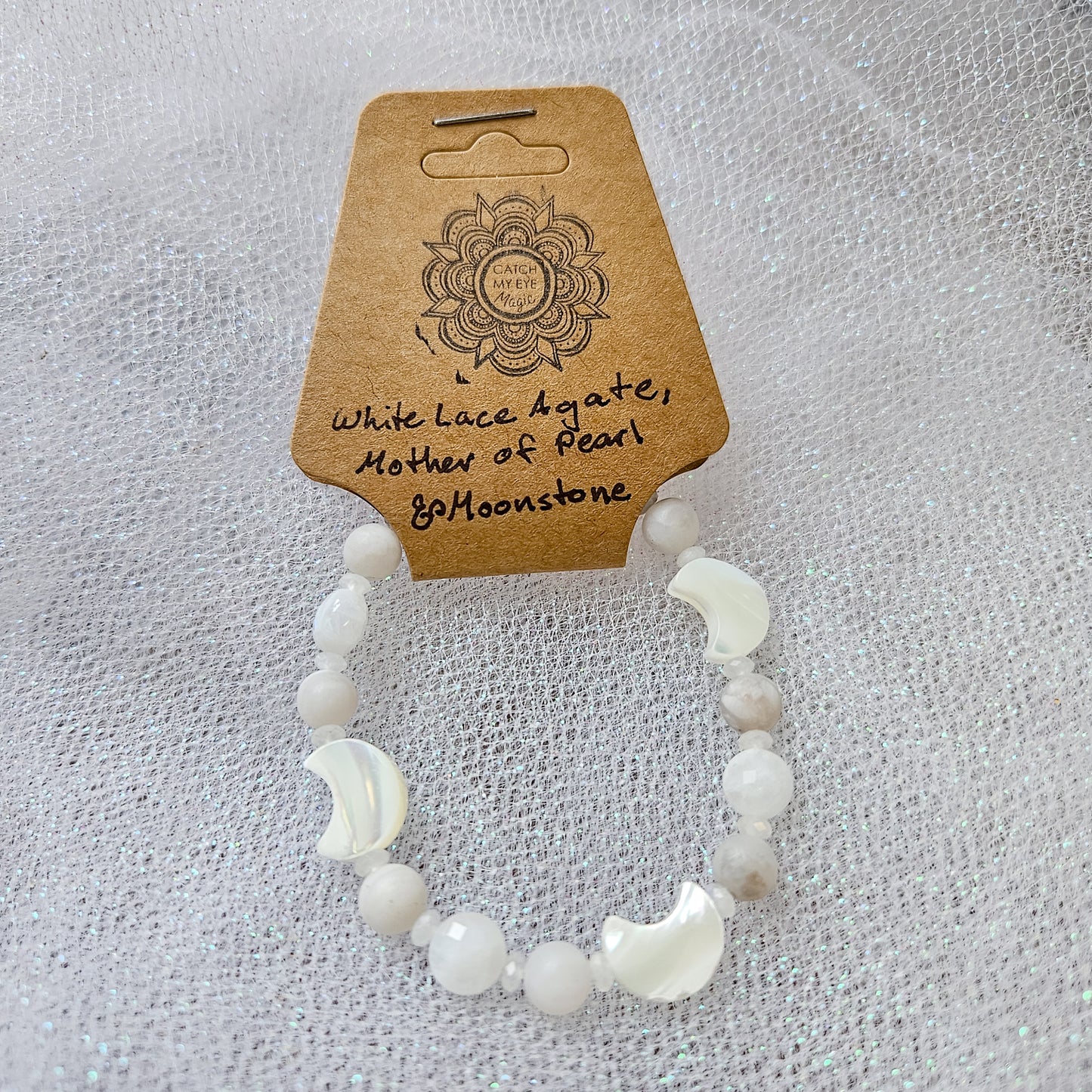 White Lace Agate, Mother of Pearl & Moonstone Crystal Bracelet