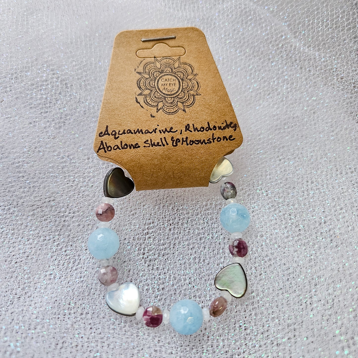 Aquamarine, Rhodonite, Abalone Shell & Moonstone Crystal Bracelet
