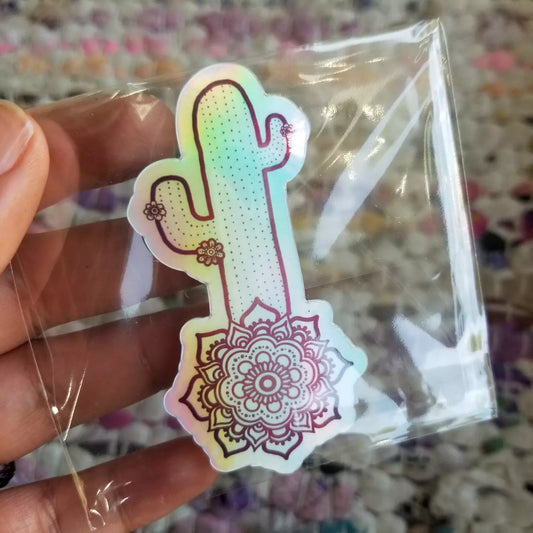 Cactus Mandala Holographic Waterproof Sticker