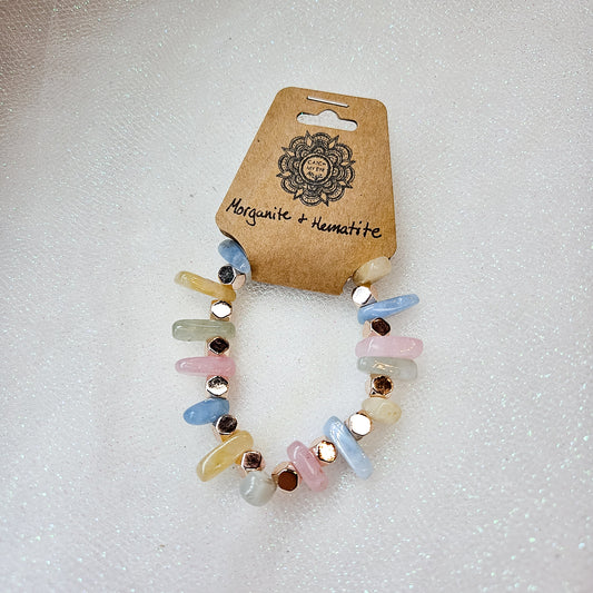 Morganite & Rose Gold Hematite Crystal Bracelet