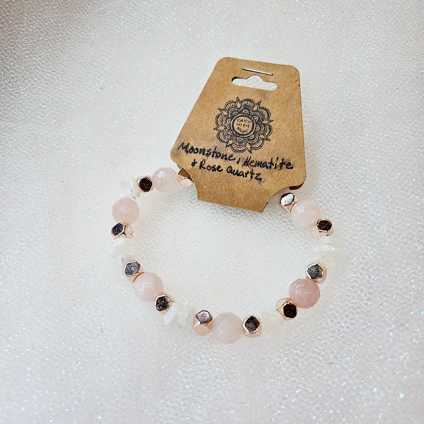 Moonstone, Rose Gold Hematite, and Rose Quartz Crystal Bracelet