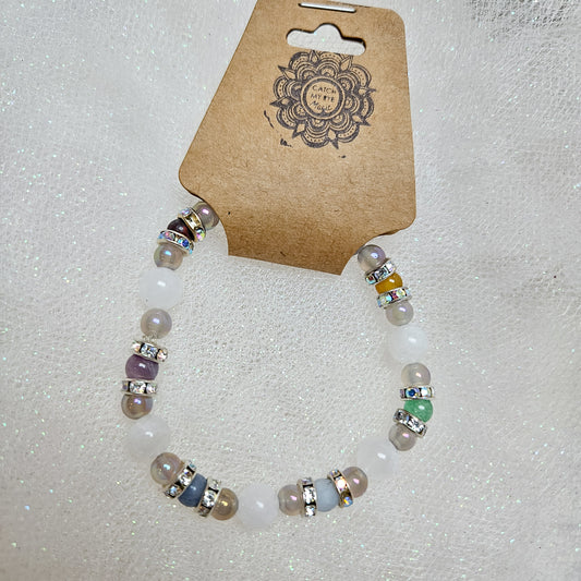 Chakra, Aura Agate & Moonstone Crystal Bracelet