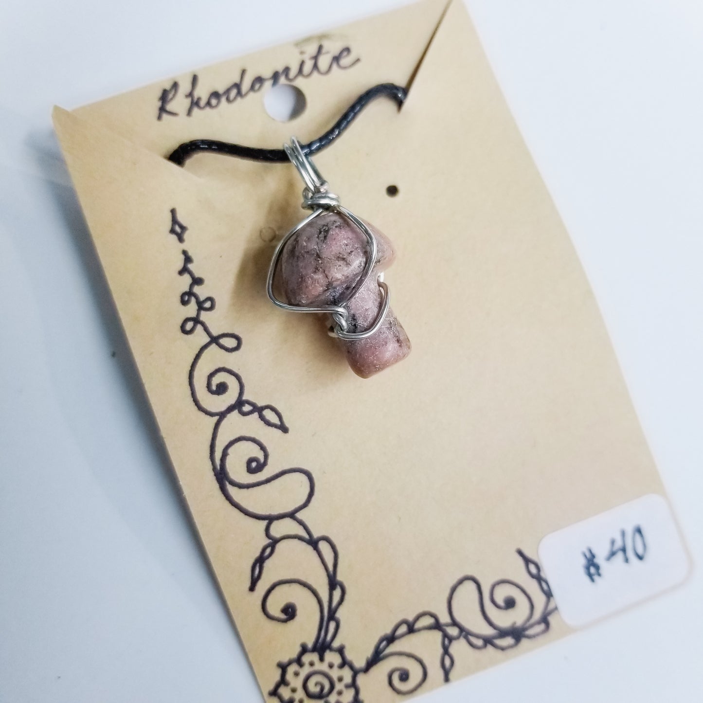 Rhodonite Mushi Handwrapped Necklace