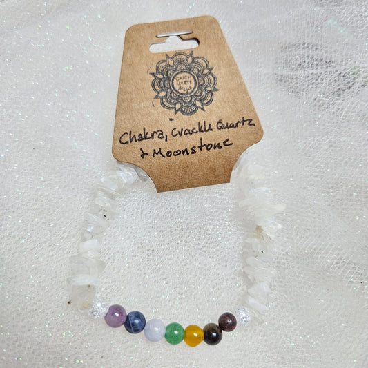 Chakra, Crackle Quartz & Moonstone Crystal Bracelet