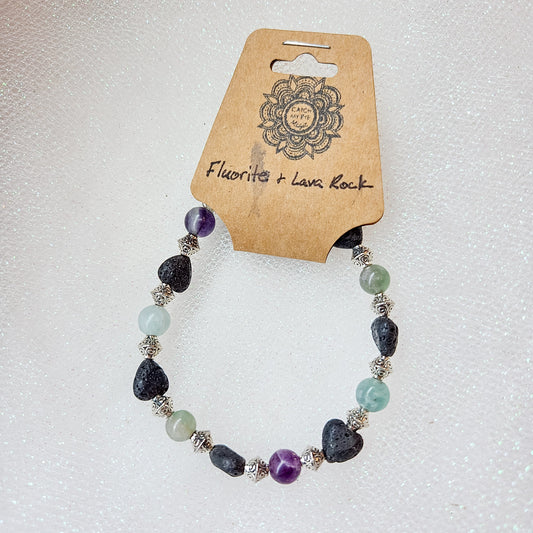 Fluorite & Lava Rock Crystal Bracelet