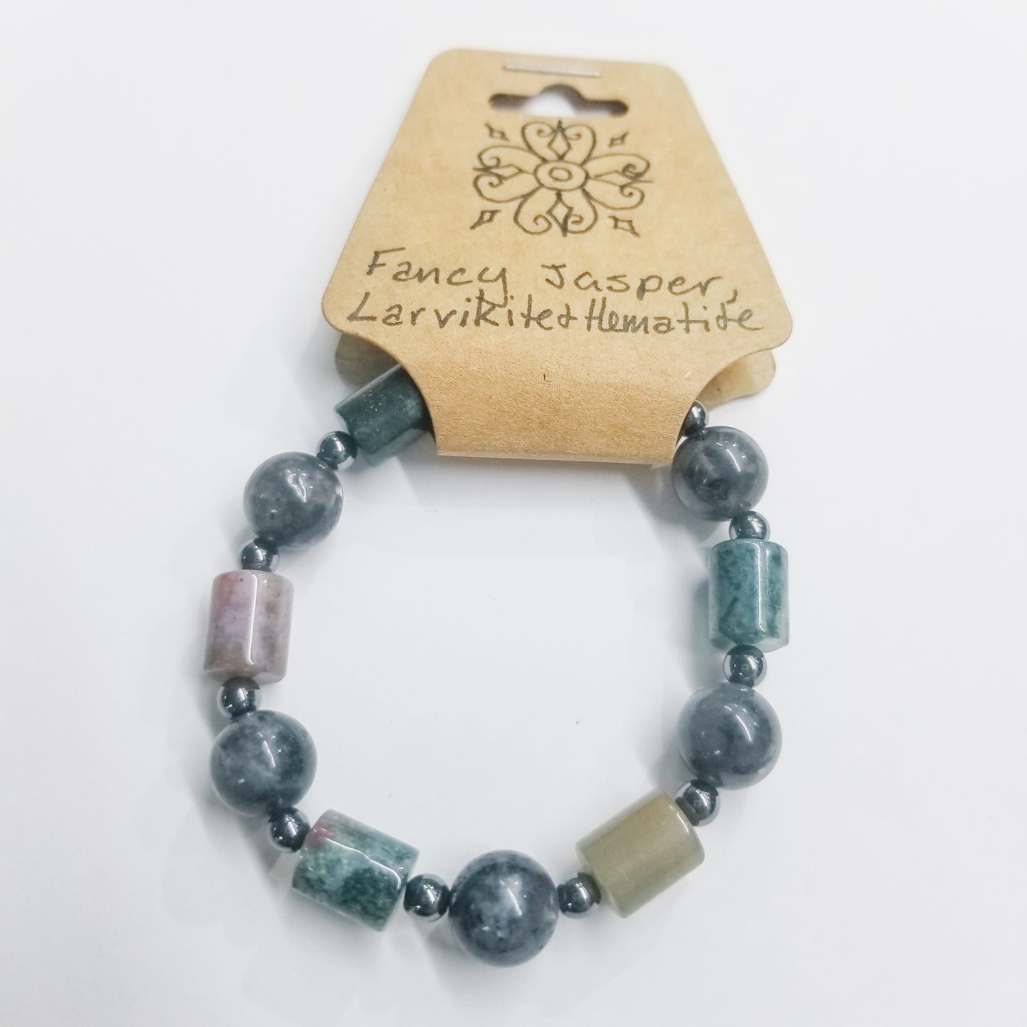 Fancy Jasper, Larvikite & Hematite Crystal Bracelet