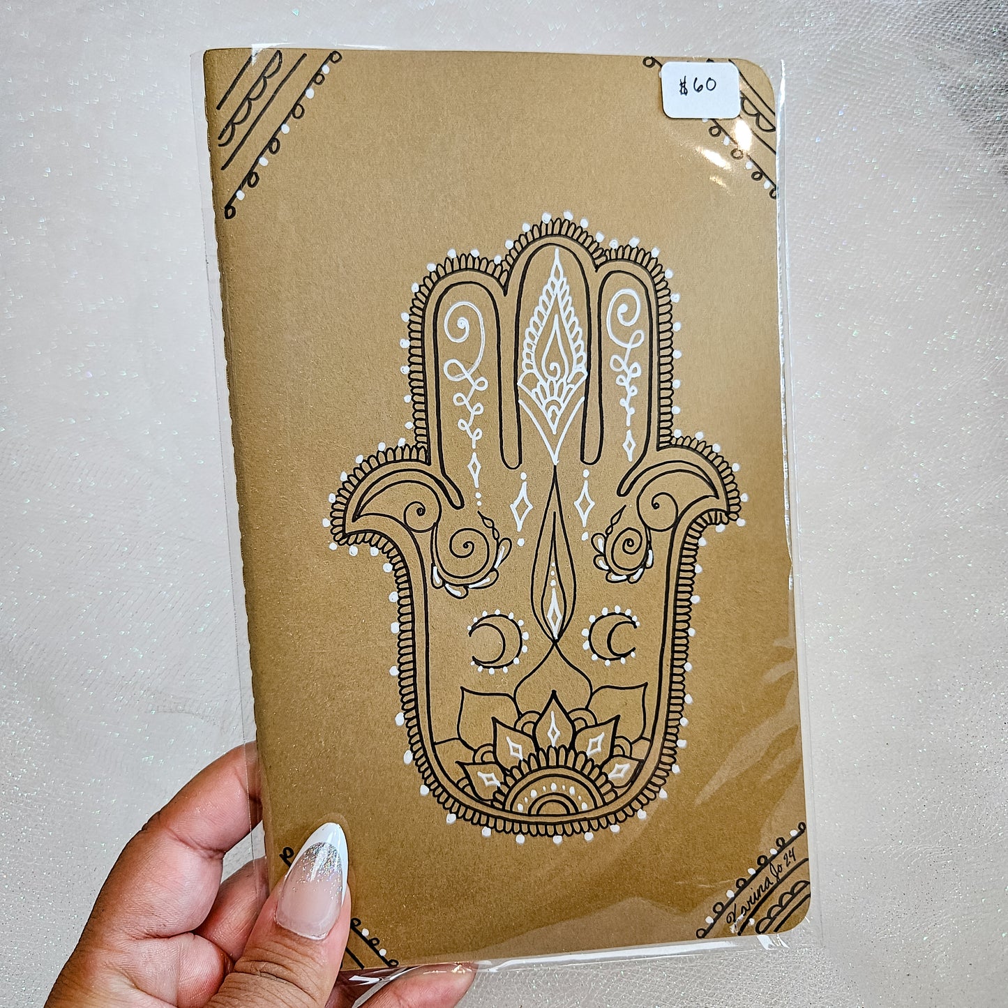 Medium Handdrawn Hamsa Mandala Moleskine Journal / Notebook