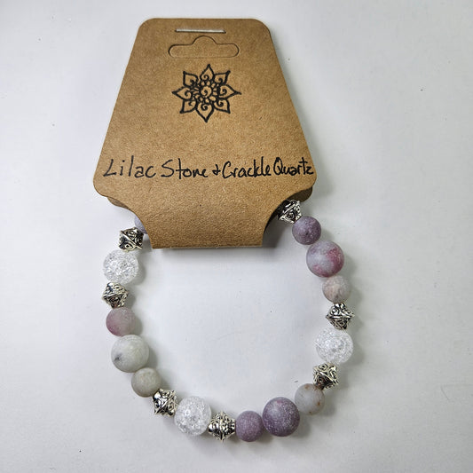 Lilac Stone & Crackle Quartz Crystal Bracelet