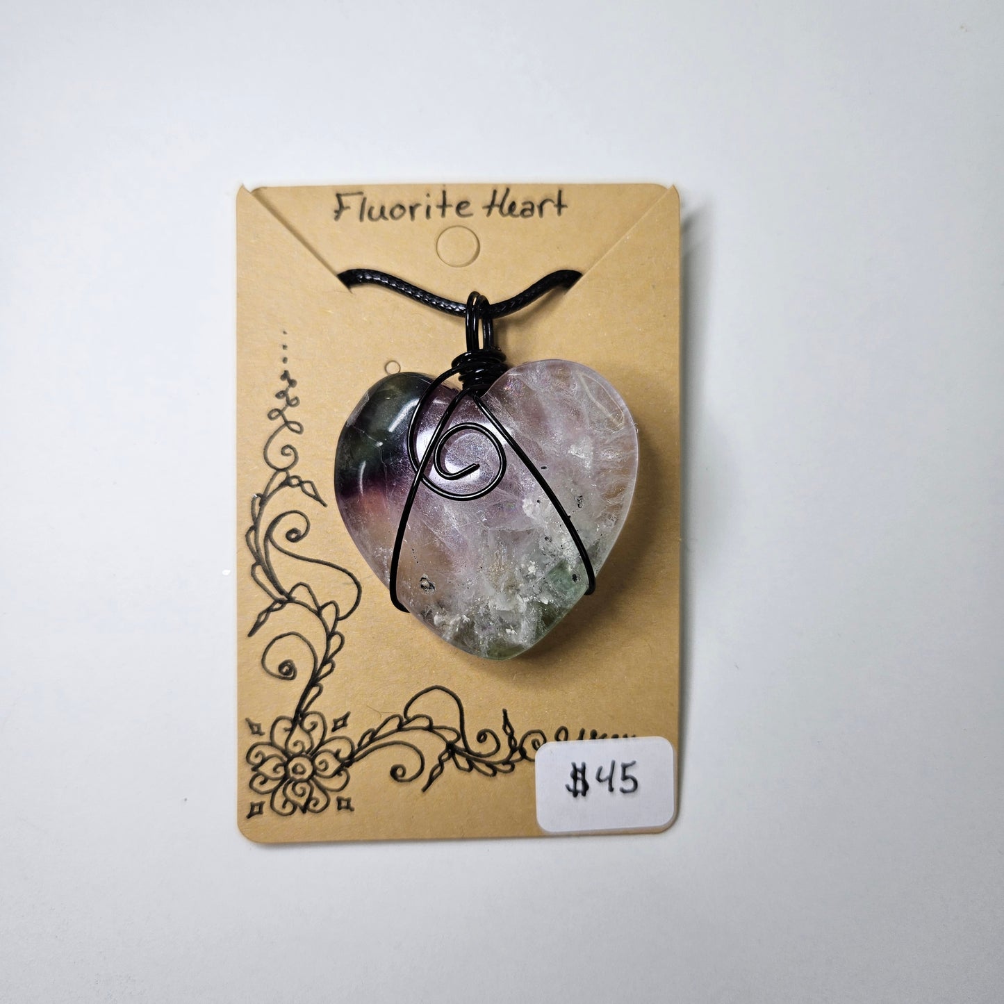 Fluorite Heart Handwrapped Necklace