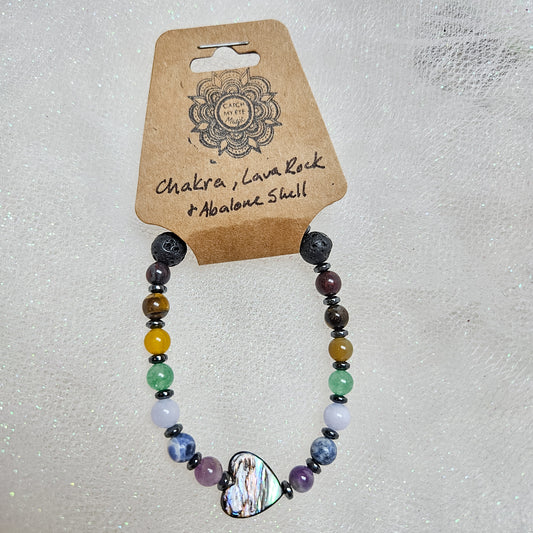 Chakra, Lava Rock & Abalone Shell Crystal Bracelet