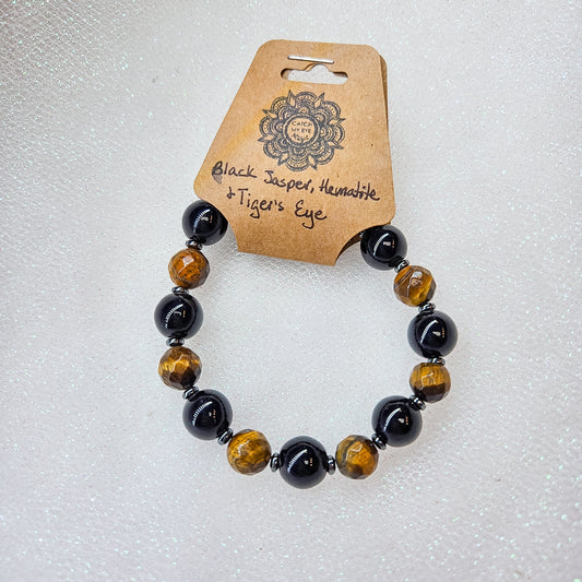 Black Jasper, Hematite, and Tiger's Eye Crystal Bracelet