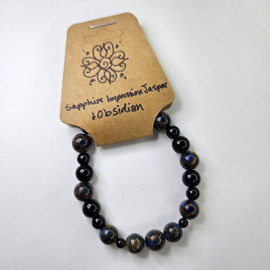 Sapphire Impression Jasper & Obsidian Crystal Bracelet