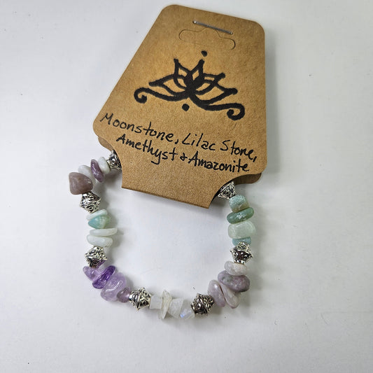 Moonstone, Lilac Stone, Amethyst & Amazonite Crystal Bracelet