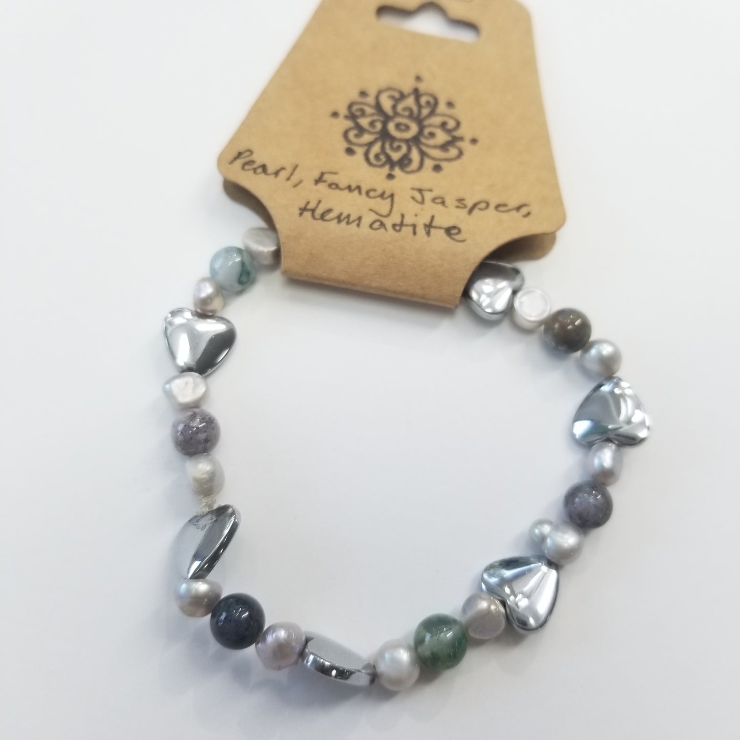 Pearl, Fancy Jasper & Hematite Crystal Bracelet