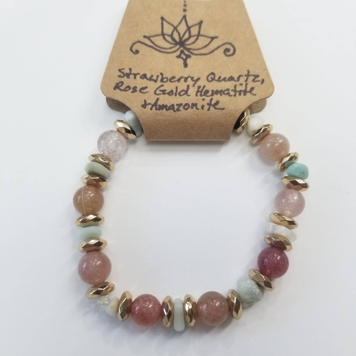 Strawberry Quartz, Rose Gold Hematite & Amazonite