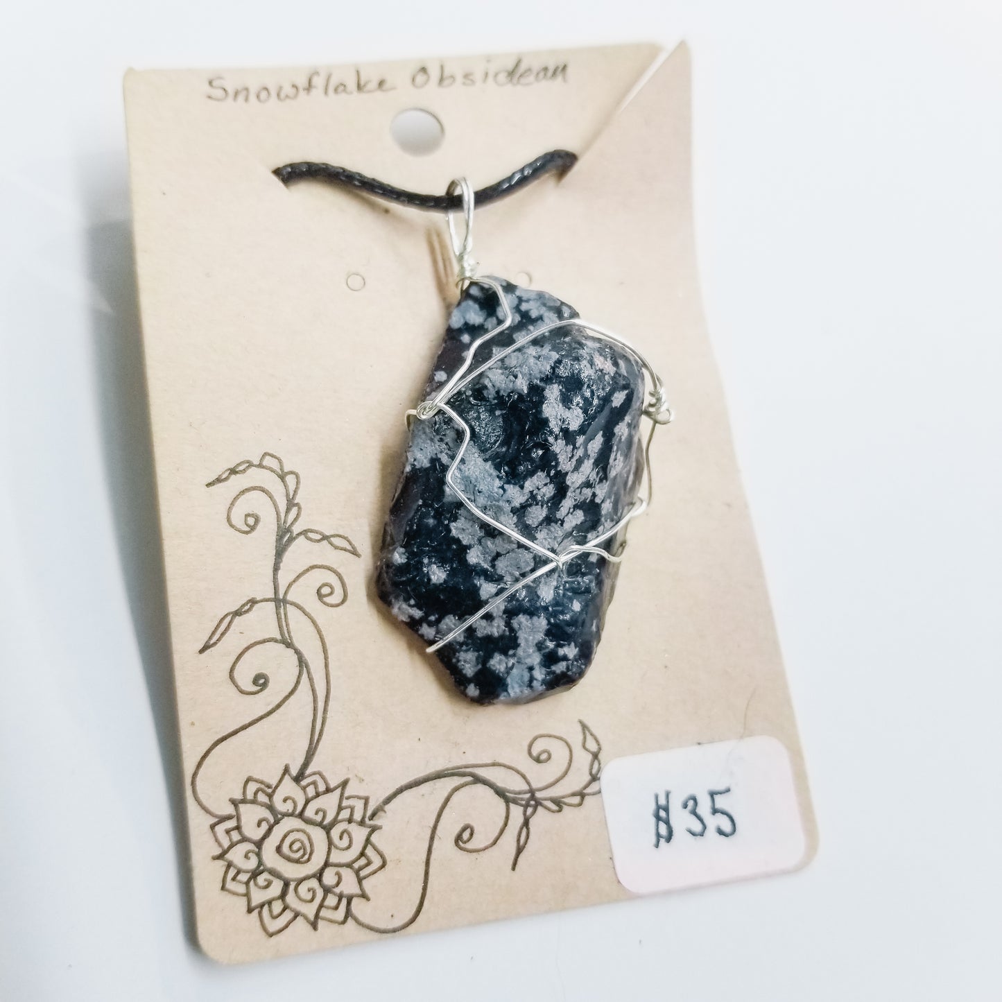 Snowflake Obsidean Handwrapped Necklace
