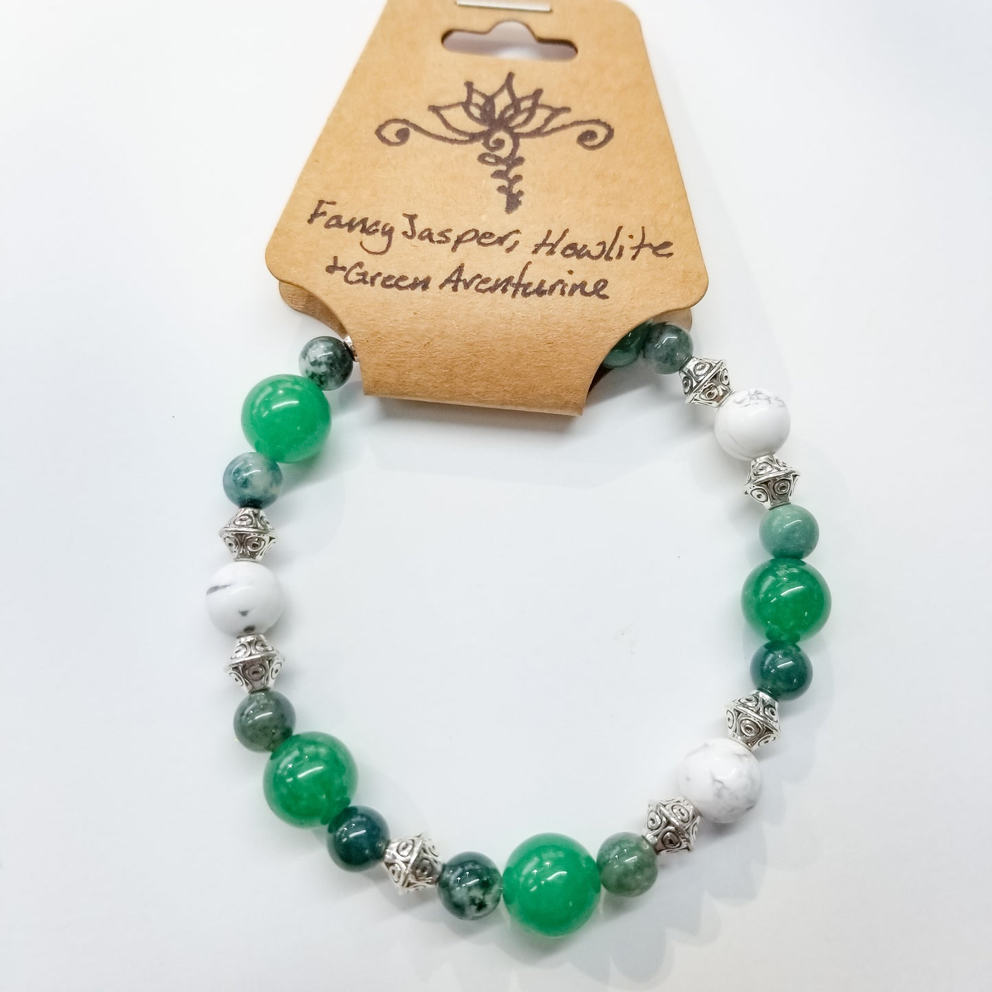 Fancy Jasper, Green Aventurine & Howlite Crystal Bracelet