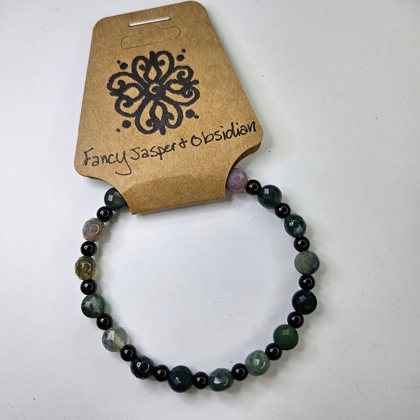 Fancy Jasper & Obsidian Crystal Bracelet