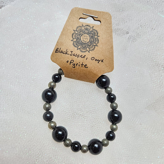 Black Jasper, Onyx & Pyrite Crystal Bracelet