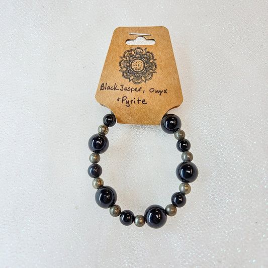 Black Jasper, Onyx, and Pyrite Crystal Bracelet