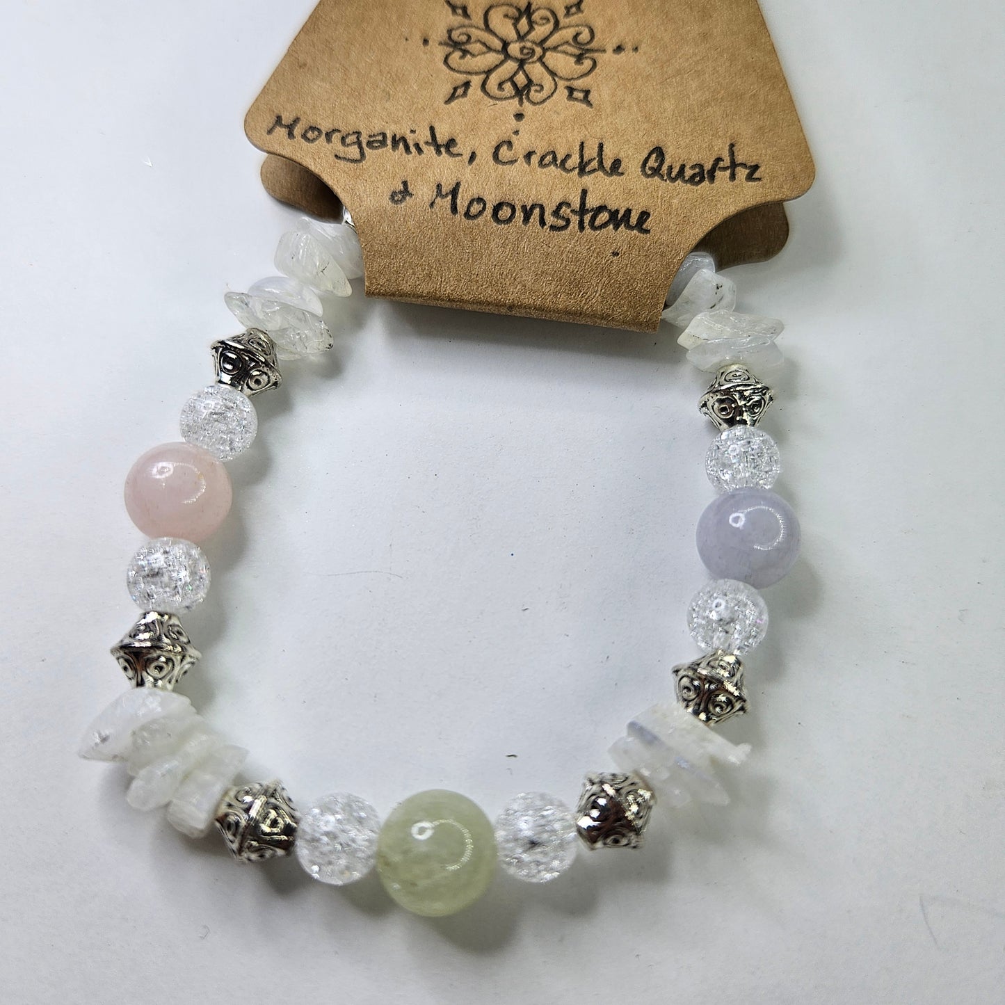 Morganite, Crackle Quartz & Moonstone Crystal Bracelet