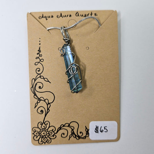 Aqua Aura Quartz Handwrapped Necklace